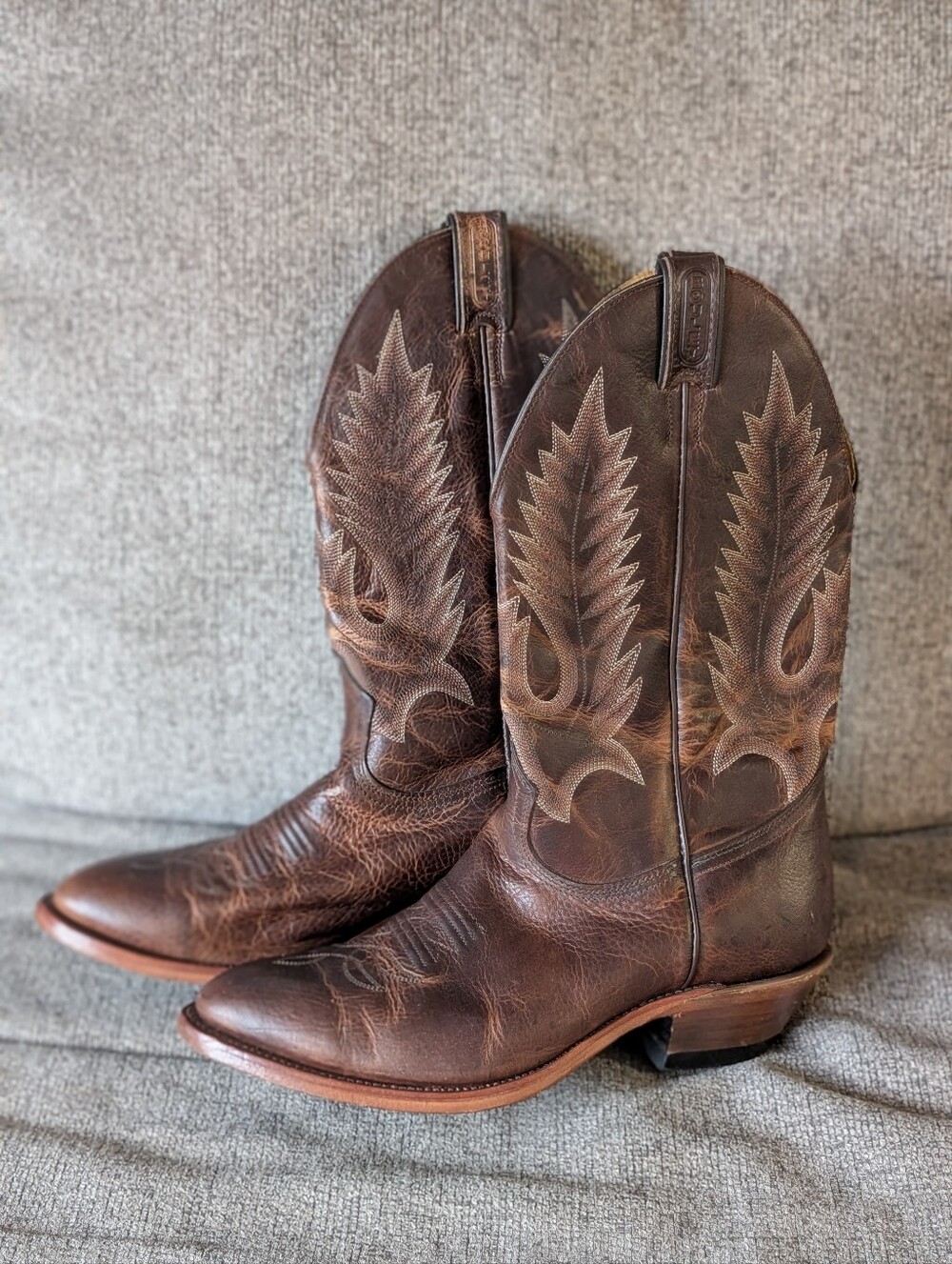 Classic Men's Brown Leather Western Boulet Cowboy Boots